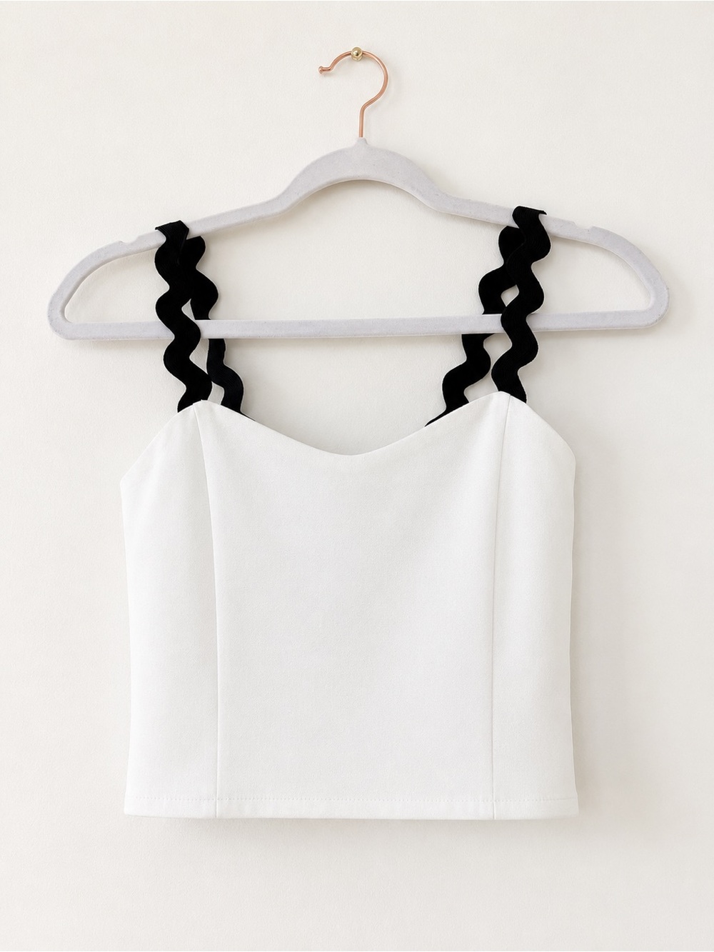 Brand New White Tank Top with Black Curvy Straps